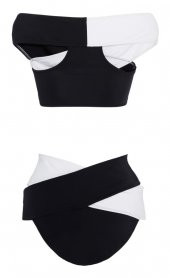 Angelsin Siyah Beyaz Çapraz Bikini Takım thumbnail 2