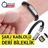 Iphone / Android Hızlı Şarj Data Kablolu Deri Bileklik thumbnail 1