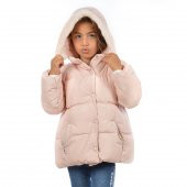 Kız Çocuk Kapüşonlu Mont Modelleri Pudra 24005 thumbnail 1