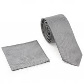 Gri Oxford Model Mendilli Slim Kravat-Brianze MKAS-9 thumbnail 2