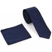 Lacivert Oxford Model Mendilli Slim Kravat-Brianze MKAS-5 thumbnail 2
