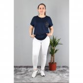 Günay Kadın Bluz Etkm9074-1 O Yaka Taş Cep Düşük Kol Penye-LACİVERT thumbnail 12
