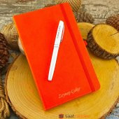 İsme Özel Termo Deri Turuncu Defter Roller Kalem Set thumbnail 1