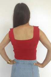 Crop Bluz Kare Yaka Triko thumbnail 2
