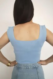 Crop Bluz Kare Yaka Triko thumbnail 7