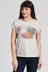 Gökkuşağı Baskılı Basıc Tshirt-BEJ thumbnail 1