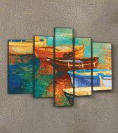 Boats 5 Parça Kanvas Tablo 135X85 Cm thumbnail 2