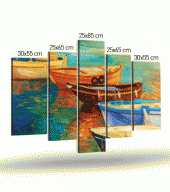 Boats 5 Parça Kanvas Tablo 135X85 Cm thumbnail 4