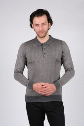 Çizgi Triko Erkek Triko Kazak Polo Yaka Kışlık Battal Boy Cep Detaylı Kol ve Bel Lastikli 6XL - 7XL - 8XL thumbnail 1