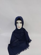 Desenli Keten Şal Lacivert B047-112 thumbnail 1
