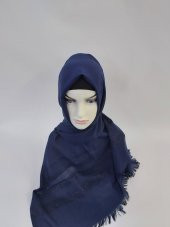 Desenli Keten Şal Lacivert B047-112 thumbnail 2