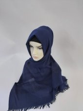 Desenli Keten Şal Lacivert B047-112 thumbnail 3
