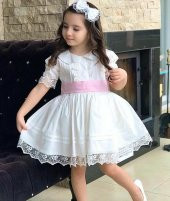 Kız Çocuk White Princess Bebe Yaka Elbise thumbnail 1