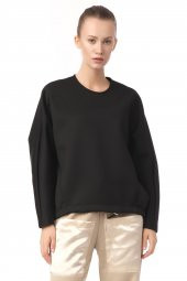Kadın Siyah Oversize Bisiklet Yaka Basic Sweatsirht thumbnail 2
