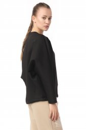 Kadın Siyah Oversize Bisiklet Yaka Basic Sweatsirht thumbnail 3