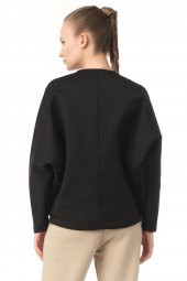 Kadın Siyah Oversize Bisiklet Yaka Basic Sweatsirht thumbnail 4