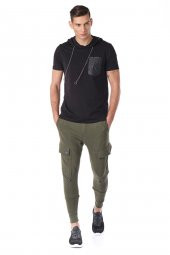 Kapüşonlu Deri Cepli Erkek Tshirt thumbnail 5