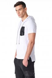 Kapüşonlu Deri Cepli Erkek Tshirt thumbnail 7