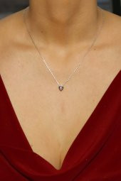 925 Ayar Gümüş Swarovski Kalp Tek Taş Kolye thumbnail 3