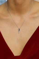 925 Ayar Gümüş Swarovski Ters Piramit Kolye 2 thumbnail 3