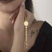 Altın Çeyrek Bileklik Gözlü Pullu Zincirli thumbnail 1