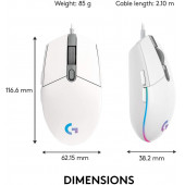 Logitech G102 Lightsync Rgb Kablolu Oyuncu Mouse Beyaz 910-005824 thumbnail 5