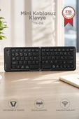 Kablosuz Klavye Bluetooth Katlanabilir Şarjlı Mini Klavye TK08 Siyah thumbnail 1