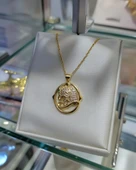 Paslanmaz Çelik Gold Zirkon Taşlı Figürlü Kolye thumbnail 1