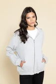 Oversize Fermuarlı Cepli Gri Sweatshirt thumbnail 1