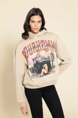 Oversize Kapişonlu Baskılı Taş Sweatshirt thumbnail 3