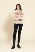Oversize Kapişonlu Baskılı Taş Sweatshirt thumbnail 1