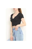 Siyah Kısa Kol Crop Buluz thumbnail 2