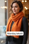 Mandaş Style El Dokuma Angora Bayan Şalı-Hardal thumbnail 1