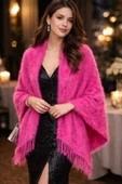 Mandaş Style El Dokuma Angora Bayan Şalı-Pembe thumbnail 1