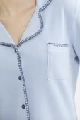 Düğmeli Gömlek Model Pijama Takım - Mavi thumbnail 5