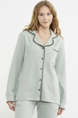 Düğmeli Gömlek Model Pijama Takım - Yeşil thumbnail 3