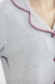 Düğmeli Gömlek Model Pijama Takım - Gri thumbnail 5