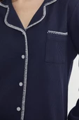 Düğmeli Gömlek Model Pijama Takım - Lacivert thumbnail 5