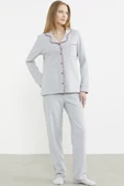 Düğmeli Gömlek Model Pijama Takım - Gri thumbnail 4