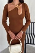 Dipmoda kadın taba yaka detaylı triko elbise DPK2219 thumbnail 4