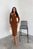 Dipmoda kadın taba yaka detaylı triko elbise DPK2219 thumbnail 2