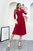 Dipmoda kadını gömlek yaka kemerli örme elbise DP0016 thumbnail 1