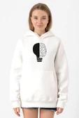 Lightbulb & Brain Beyaz Kadın 3ip Kapşonlu Sweatshirt thumbnail 1