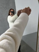 Ekru Çift Cepli Kürklü Ceket thumbnail 5