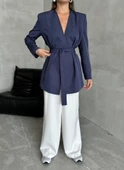 Lacivert Elegant Kuşaklı Ceket thumbnail 2