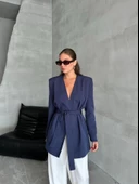 Lacivert Elegant Kuşaklı Ceket thumbnail 9