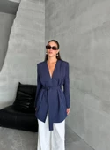 Lacivert Elegant Kuşaklı Ceket thumbnail 7