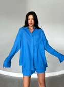 Mavi Summer Keten Oversize Gömlek Şort Takım thumbnail 6