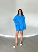 Mavi Summer Keten Oversize Gömlek Şort Takım thumbnail 3