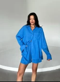 Mavi Summer Keten Oversize Gömlek Şort Takım thumbnail 5